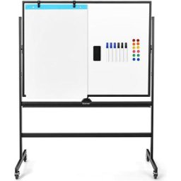 Tableau Blanc Magnétique 90x120cm Réversible à 360° Réglable en Hauteur avec 4 Roulettes Effaçable