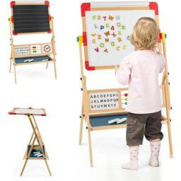 Chevalet d'Art Enfant Double Face avec Planche à Dessin Rotatif, Horloge et Alphabet, Boulier