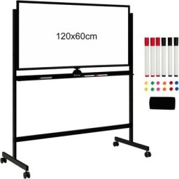 Tableau Blanc Magnétique 120x60cm Double Face Réversible 360° Mobile 2 Hauteur Effaçable à Sec 12