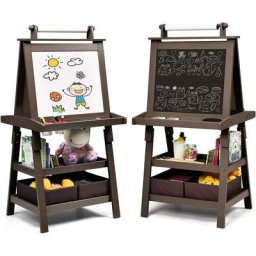 Chevalet pour Enfants 3 en 1 Tableau de Dessin Magnétique Double Faces (Tableau Blanc + Tableau