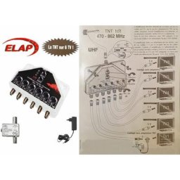 Pack : Amplificateur distributeur tnt réglable 40 dB 1 entrée – 6 sorties tv (elap) + Adaptateur