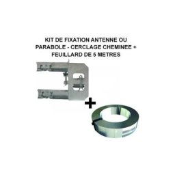 Fixation cerclage cheminée deux bras à un feuillard pour antenne et parabole + Feuillard 5 mètres