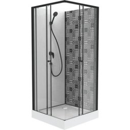 Ondee - Cabine ciment - Sans silicone - Décors imprimé - Noir - En kit - 90x90cm - Noir