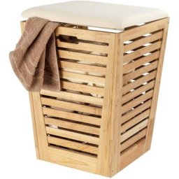 WENKO Tabouret panier à Linge, coffre à linge bois, Norway, Bois Noyer, 40x56cm, Marron