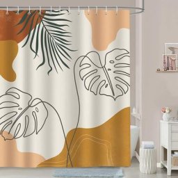 Rideau de Douche Feuille Tropicale Bohème Minimaliste 150 x 180 cm Rideau de Bain Tissu Polyester