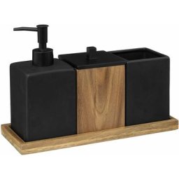 Set de 3 accessoires salle de bain en acacia Noir l. 19.6 x p. 10.5 x h. 27.4 cm - Noir