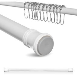 Meykoers Tringle à rideau de douche en acier inoxydable 70-110cm, sans perçage télescopique Blanc