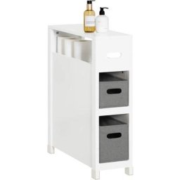 BZR83-W Meuble de Rangement Salle de Bain Étroit, Support Papier Toilette, Armoire Toilettes wc
