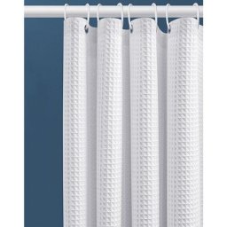 80x180CM (Blanc) Rideau de Douche Gaufre avec Anneaux en Métal Rideau de Douche Baignoire Anti