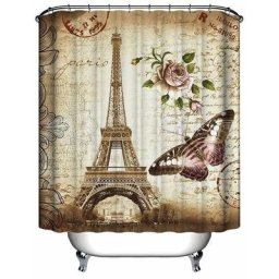 Rideau de Douche Tour Eiffel Etanche + 12 Crochets 180x200cm