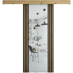 Ensemble Porte coulissante interieur avec rail ZEBRA avec miroir - Noir + Artisan - 90x204cm