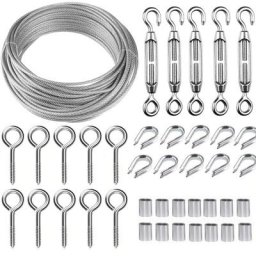 GP - Kit de suspension de corde en acier inoxydable de 30 m avec tendeur de corde M5 et crochet à