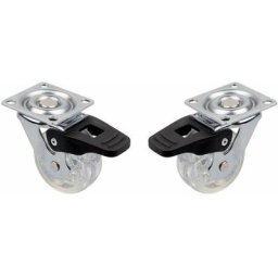 2x Roulette meuble 50mm pivotante avec frein transparente Universelle Mini Rouleau Pied Lit Casier