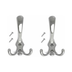 2x crochet double 125mm métal argent chromé brillant poli avec vis mural cuisine salle de bain