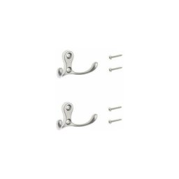 2x Crochet double en métal finition nickel satiné avec vis Mural Cuisine Salle de bain Porte