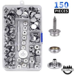Betterlife - Kit de 150 boutons-pression en toile marine avec vis en métal pour bateau, douille de