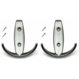 2x Crochet double 80mm en métal finition chrome satiné avec vis Mural Cuisine Salle de bain Porte