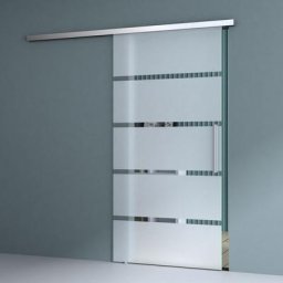 Porte Coulissante en Verre pour L'intérieur 90cm x 215cm Verre de Sécurité Bandes Opaques Poignée