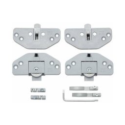 Kit complet 2x Garniture complète pour porte coulissante (monture guide butée et clé) 30kg max, en