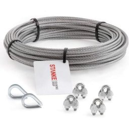 Câble d'acier galvanisé 5m diamètre 6mm 6x19, 2x Cosse-cèur, 4x Serre-câble è étrier - set 1