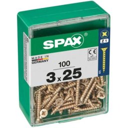 Spax - Boîte 100 unités. vis a bois cab. plat yellox 3.0x25mm