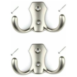 2x Crochet métal argent nickel mat avec vis mural Cuisine Salle de bain Porte manteau Serviette Sac