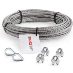 Seilwerk stanke Câble d'acier galvanisé 5m diamètre 4mm 6x7, 4x Cosse-cèur, 8x Serre-câble è étrier