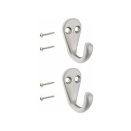 2x Crochet simple en métal finition nickel satiné avec vis Mural Cuisine Salle de bain Porte