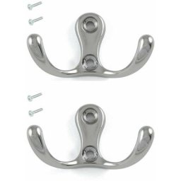 2x Crochet double en métal finition chrome poli avec vis Mural Cuisine Salle de bain Porte Manteau