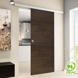 Porte coulissante intérieure Inova, 88 x 203 cm, wengé, 2 poignées différentes, fermeture Softclose