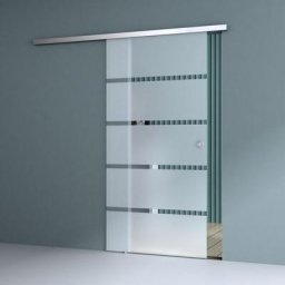 Porte Coulissante en Verre pour L'intérieur 77,5cm x 205cm Verre de Sécurité Bandes Opaques Poignée