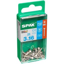 Spax - Boîte 25 unités. vis a bois cab. plat inox a2 3.0x16mm