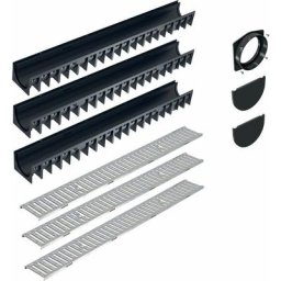 Fitt - Kit caniveau 3 ml pehd avec grilles en acier galvanisé - interplast - noir