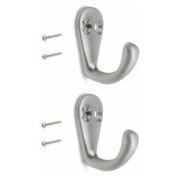 2x Crochet simple en métal finition chrome satiné avec vis Mural Cuisine Salle de bain Porte