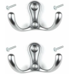 2x Crochet double en métal finition chrome satiné avec vis Mural Cuisine Salle de bain Porte