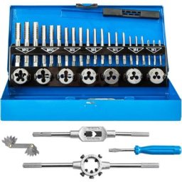 Coffret avec 32 Pièces, Tarauds et Filières en Acier Carbone - boite à outils, ensemble de tarauds,