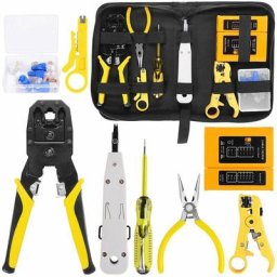 Linghhang - Kit portatif RJ45 RJ11 RJ12 Kit d'outils de réparation réseau avec testeur de câble