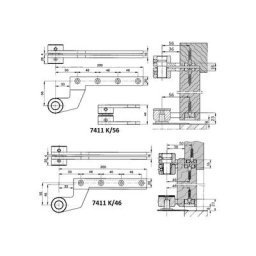 Pivot du haut 7411 K/56 complet en acier zingué pour porte à fleur simple action Dorma 45300016