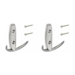 2x Crochet double 80mm en métal finition nickel brossé avec vis Mural Cuisine Salle de bain Porte