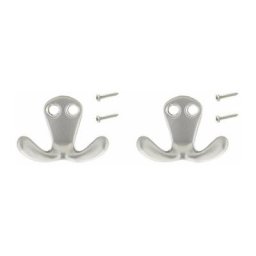 2x Crochet double 33mm métal acier nickel satiné Meuble Cuisine Salle de bain Porte Manteau