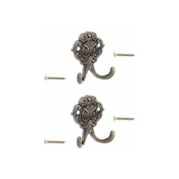 2x Crochet vintage métal laiton vieilli avec vis rustique ancien mural cuisine salle de bain porte