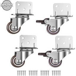 Lot de 4 roulettes pivotantes pour meubles et pots de fleurs avec frein - plaque de montage en l,