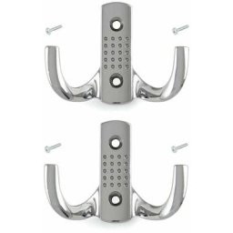 2x Crochet double 58mm en métal finition chrome poli avec vis Mural Cuisine Salle de bain Porte