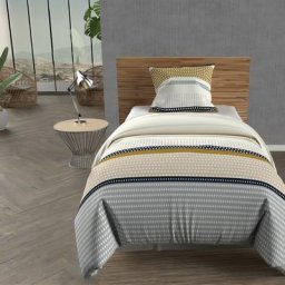 Soleil D'ocre - Thales Parure Housse de Couette Coton 57 Fils, Moutarde, par 140 x 200 cm - Jaune