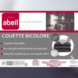 Pack oreiller et Couette de lit tempérée bicolore et réversible 300g anthracite et gris Abeil