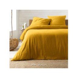 Housse de couette double gaze coton uni Jaune - 220x240cm - Jaune