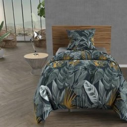 Soleil D'ocre - Tropic Parure Housse de Couette Coton 57 Fils, Bleu, par 140 x 200 cm - Bleu
