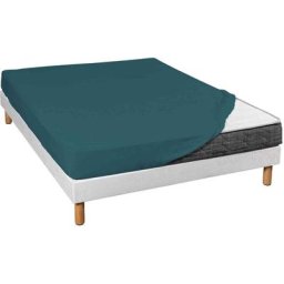 Terre De Nuit - Drap housse jersey bleu canard bonnet 30 cm 180x190 - Bleu canard