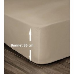Lovely Home - Drap Housse 100% Coton 140x190cm - Bonnet 35cm - Beige