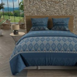 Soleil D'ocre - Ethno Parure Housse de Couette Coton 57 Fils, Bleu, par 260 x 240 cm - Bleu